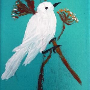 Wit vogeltje op canvas