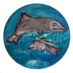 Klok van oude elpee met dolfijnen