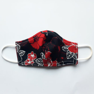 mondkapje klein zwart met rode bloemen