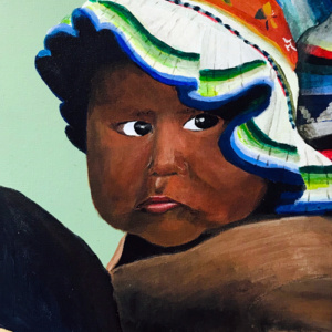 Schilderij “Meisje met gekleurde hoed”