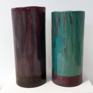 Vaas dubbele cilinder turquoise en paars