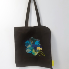 Zwarte katoenen tas met bloem