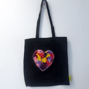 Zwarte katoenen tas met multicolor hart