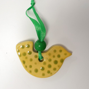 keramiek hanger vogel geel groen